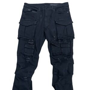 Rockstar Original Jeans Mens Black 32 Cargo Flare Stacked Distressed RSM-205
